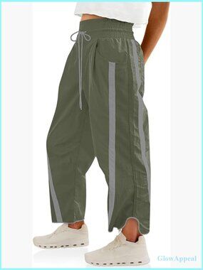 Wide Leg Track Pants with Drawstring Waist, Side Pockets, Lightweight Fabric